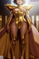 A woman in a golden outfit is posing for a picture.